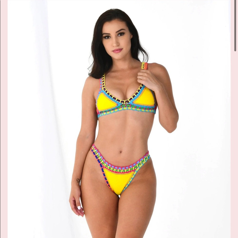 NEW - never worn. Yellow crochet bikini. Vacation bikini. Fits like medium